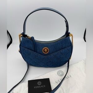 Versace Denim Blue Shoulder Bag with Gold Accents